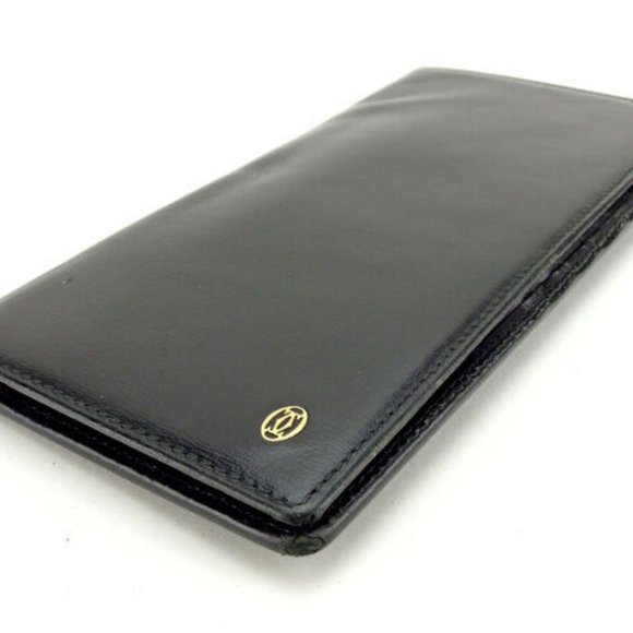 Cartier Wallet Purse Long Wallet Black Gold Mens Authentic Used Y6384 - Picture 2 of 6